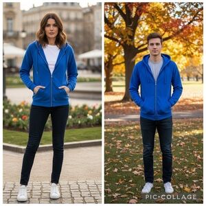 Vince unisex Royal Blue zip up Hoodie 100% cotton